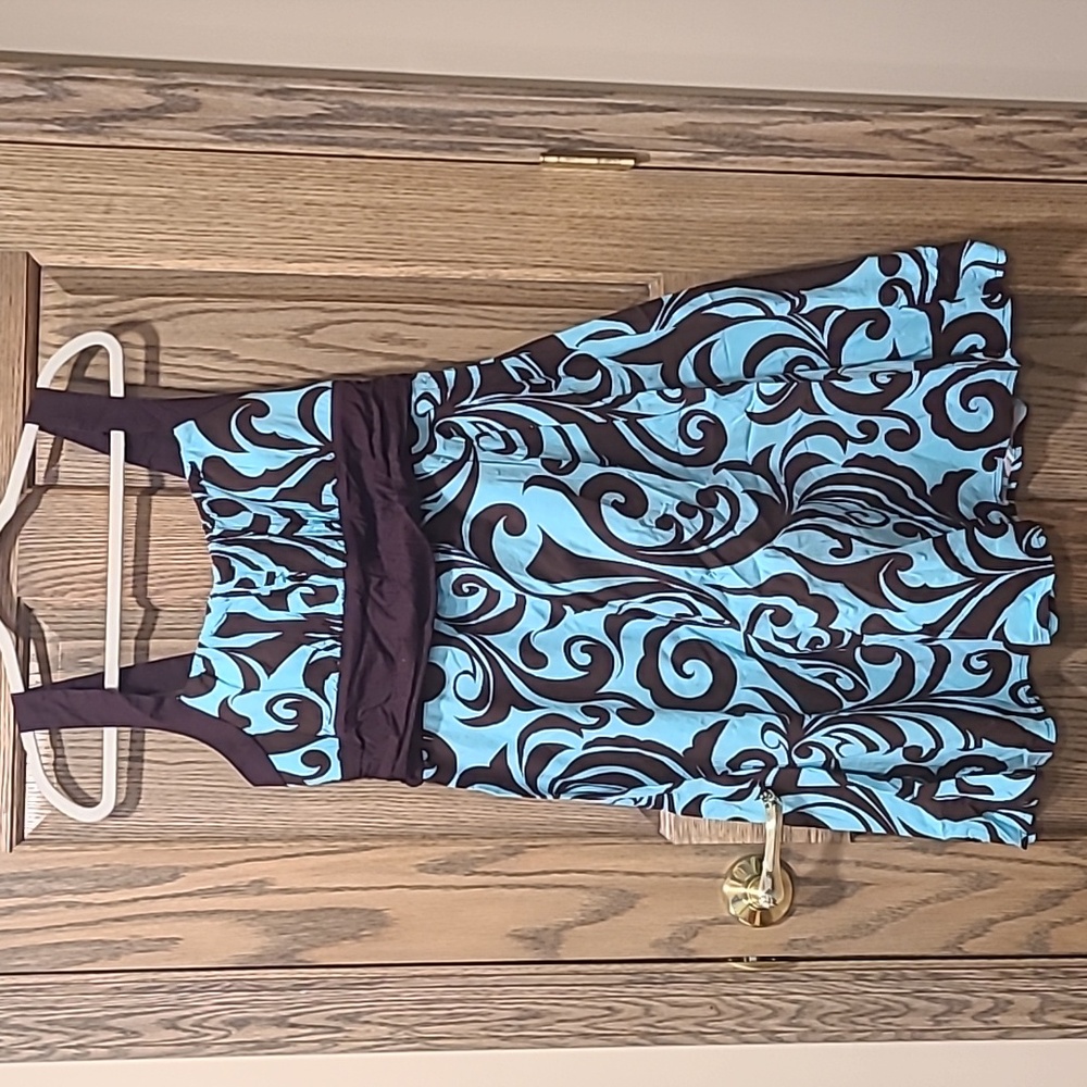 A1. Dress Barn Blue and Brown Midi Dress